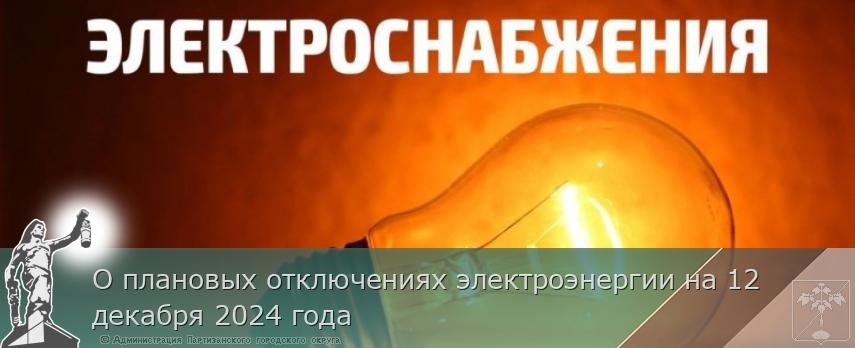 О плановых отключениях электроэнергии на 12 декабря 2024 года